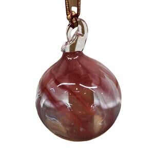 Beautiful Maroon and Clear Handblown Glass Ornament Christmas